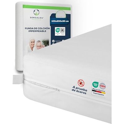 Sensalou Funda de Colchón 100x200x30 cm Impermeable y Anti Ácaros Encasement con cremallera contra chinches, protector de rizo para alérgicos, silencioso y lavable a 95 °C Sensalou Funda de Colchón 100x200x30 cm Impermeable y Anti Ácaros Encasement con cremallera contra chinches, protector de rizo para alérgicos, silencioso y lavable a 95 °C
