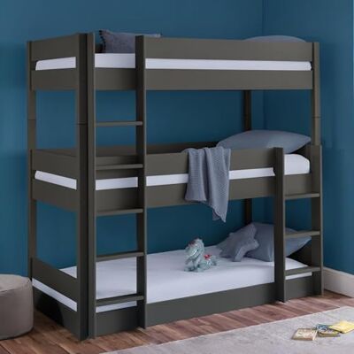 Julian Bowen Litera Triple Trio, Antracita Cama moderna para niños con escalera, 90 cm / 3ft, ideal para habitaciones de invitados y niños, litera de madera Julian Bowen Litera Triple Trio, Antracita Cama moderna para niños con escalera, 90 cm / 3ft, ideal para habitaciones de invitados y niños, litera de madera
