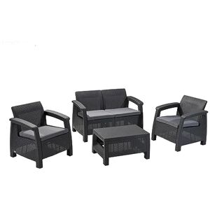 Keter Corfu Conjunto de jardín Exterior 4 plazas y Mesa con Cojines incluidos, Resina con Acabado ratán Plano, Color Grafito Keter Corfu Conjunto de jardín Exterior 4 plazas y Mesa con Cojines incluidos, Resina con Acabado ratán Plano, Color Grafito