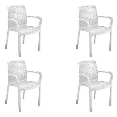 Keter Bali Pack x4 Silla jardín para Interior y Exterior con reposabrazos Ideal para Jardines y terrazas, apilable, Resina con Acabado de ratán Plano, Color Blanco Keter Bali Pack x4 Silla jardín para Interior y Exterior con reposabrazos Ideal para Jardines y terrazas, apilable, Resina con Acabado de ratán Plano, Color Blanco