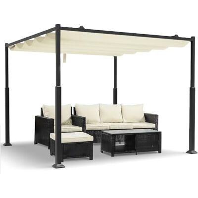 VOUNOT ® Cenador Autoportante 3x3m con Techo Retráctil, Pérgola de Jardín con Lona Corredera de Poliéster 180g/m², Estructura Metálica Estable, Diseño Elegante Patio Terraza Exterior Beige Oscuro VOUNOT ® Cenador Autoportante 3x3m con Techo Retráctil, Pérgola de Jardín con Lona Corredera de Poliéster 180g/m², Estructura Metálica Estable, Diseño Elegante Patio Terraza Exterior Beige Oscuro