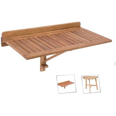 LOLAhome Mesa de Pared Plegable Abatible de 45x47x80 cm Madera Acacia Maciza Natural Marrón para Interior o Exterior Balcón, Terraza o Jardín Colección Nina LOLAhome Mesa de Pared Plegable Abatible de 45x47x80 cm Madera Acacia Maciza Natural Marrón para Interior o Exterior Balcón, Terraza o Jardín Colección Nina