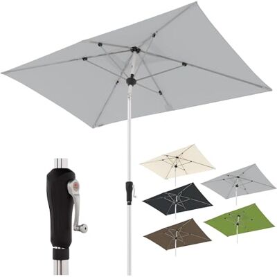 Doppler Sombrilla cuadrada 220 x 140 cm gris claro, de jardín abatible, con manivela y protección UV 80+, estructura de aluminio, tela repelente al agua Doppler Sombrilla cuadrada 220 x 140 cm gris claro, de jardín abatible, con manivela y protección UV 80+, estructura de aluminio, tela repelente al agua