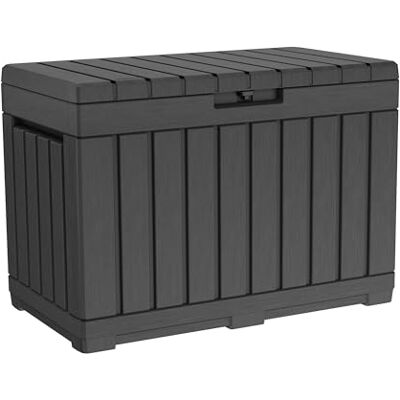 Keter Kentwood Caja de resina de 50 galones, organización y almacenamiento para cojines de patio, almohadas y herramientas de jardín, gris oscuro Keter Kentwood Caja de resina de 50 galones, organización y almacenamiento para cojines de patio, almohadas y herramientas de jardín, gris oscuro