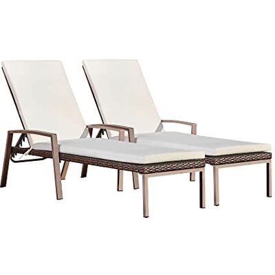 Teamson Home Meuble De Jardin, Al Aire Libre y Patio, Set de 2 Tumbonas Reclinables y Plegables de Ratán con Cojines y 6 Posiciones de Altura Ajustable Teamson Home Meuble De Jardin, Al Aire Libre y Patio, Set de 2 Tumbonas Reclinables y Plegables de Ratán con Cojines y 6 Posiciones de Altura Ajustable