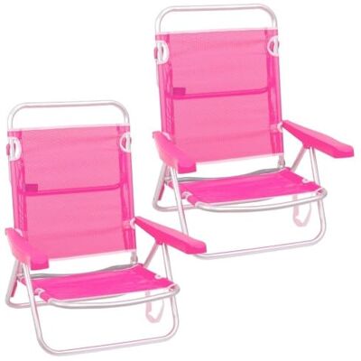 LOLAhome Pack 2 Sillas Playa Plegables Rosa, Ligera, Baja, Reclinable Abatible 4 Posiciones, 61 x 47 x 80 cm, Tubo de aluminio 22 mm. Tela textileno transpirable. Para Camping, Piscina, Terraza LOLAhome Pack 2 Sillas Playa Plegables Rosa, Ligera, Baja, Reclinable Abatible 4 Posiciones, 61 x 47 x 80 cm, Tubo de aluminio 22 mm. Tela textileno transpirable. Para Camping, Piscina, Terraza