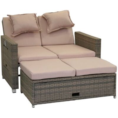 greemotion Sofá Multifuncional Bahia Twin, Tumbona Cama de día Doble de Poli Ratán con Estructura de Acero, Sofá de Jardín de 2 Plazas con Cojines, Gris Bicolor greemotion Sofá Multifuncional Bahia Twin, Tumbona Cama de día Doble de Poli Ratán con Estructura de Acero, Sofá de Jardín de 2 Plazas con Cojines, Gris Bicolor