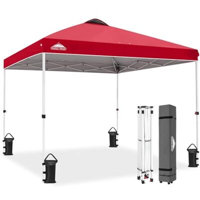 Eagle Carpa Plegable con Bolsa de Ruedas, 8 Estacas, 4 Cuerdas, 4 Bolsas de Peso, Cenador de Fácil Montaje, 3x3 m, 9 m² de Sombra, Rojo Eagle Carpa Plegable con Bolsa de Ruedas, 8 Estacas, 4 Cuerdas, 4 Bolsas de Peso, Cenador de Fácil Montaje, 3x3 m, 9 m² de Sombra, Rojo