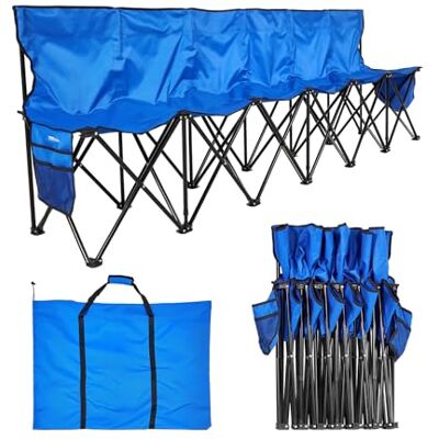 VEVOR Silla Plegable de 6 Plazas, Asiento de Banco Plegable con Bolsillos Laterales y Bolsa de Transporte, Banco Lateral para Gradas con Respaldo para Camping, Actividades al Aire Libre, Azul VEVOR Silla Plegable de 6 Plazas, Asiento de Banco Plegable con Bolsillos Laterales y Bolsa de Transporte, Banco Lateral para Gradas con Respaldo para Camping, Actividades al Aire Libre, Azul