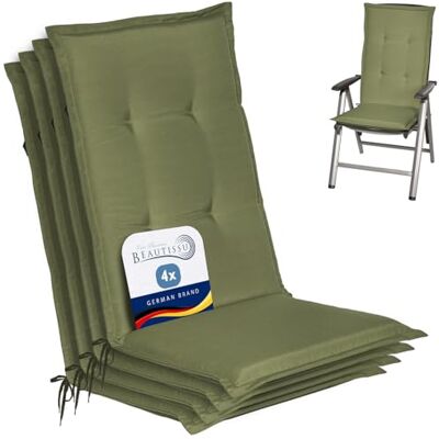 Beautissu Set de 4 Cojines sillas Jardin con Respaldo Alto Exterior Placas 120x50x6cm Verde Oliva compactas de gomaespuma tumbonas mecedoras de balcon o asiento cojin almohadilla nucleo espuma Loft HL Beautissu Set de 4 Cojines sillas Jardin con Respaldo Alto Exterior Placas 120x50x6cm Verde Oliva compactas de gomaespuma tumbonas mecedoras de balcon o asiento cojin almohadilla nucleo espuma Loft HL
