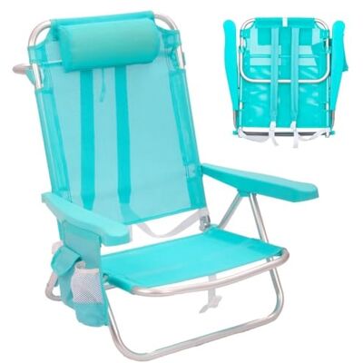 LOLAhome Silla Playa Plegable Mochila con Cojín y Reclinable, Aguamarina LOLAhome Silla Playa Plegable Mochila con Cojín y Reclinable, Aguamarina