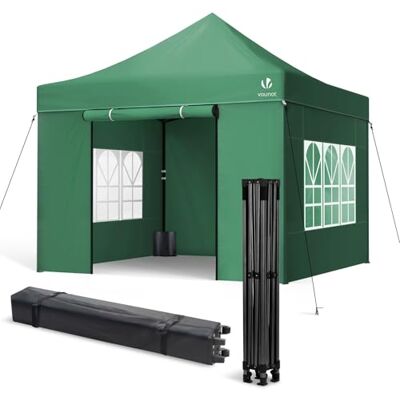 VOUNOT ® Carpa Plegable Gazebo 3x3m Reforzado con 4 Paredes Laterales Sacos Arena y Bolsa de Transporte Cenador Resistente Pabellón de Jardín para Camping, Fiestas, Exterior, Color Verde VOUNOT ® Carpa Plegable Gazebo 3x3m Reforzado con 4 Paredes Laterales Sacos Arena y Bolsa de Transporte Cenador Resistente Pabellón de Jardín para Camping, Fiestas, Exterior, Color Verde