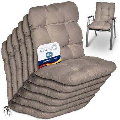Beautissu Set de 6 Cojines Sillas Jardin Terraza con Respaldo Bajo Relleno Beautissu Set de 6 Cojines Sillas Jardin Terraza con Respaldo Bajo Relleno