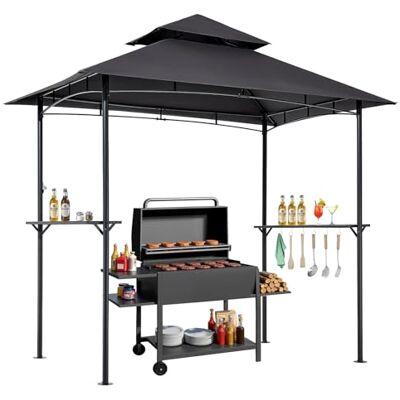 VEVOR Gazebo para Barbacoa, Refugio de Acero para Barbacoa con Recubrimiento en Polvo 243 x 150 x 250 cm con Techo de 2 Niveles, 2 Estantes Laterales y 8 Ganchos para Patio, Jardín, Exterior VEVOR Gazebo para Barbacoa, Refugio de Acero para Barbacoa con Recubrimiento en Polvo 243 x 150 x 250 cm con Techo de 2 Niveles, 2 Estantes Laterales y 8 Ganchos para Patio, Jardín, Exterior