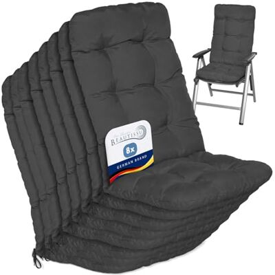 Beautissu Set de 8 Cojines sillas jardín con Respaldo Alto para Exterior 120x50x8cm antracita relleno de copos de gomaespuma para terraza Cojín asiento Flair HL Beautissu Set de 8 Cojines sillas jardín con Respaldo Alto para Exterior 120x50x8cm antracita relleno de copos de gomaespuma para terraza Cojín asiento Flair HL