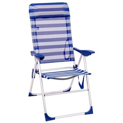 LOLAhome Sillón de playa plegable y reclinable de 5 posiciones, Azul y Blanco LOLAhome Sillón de playa plegable y reclinable de 5 posiciones, Azul y Blanco