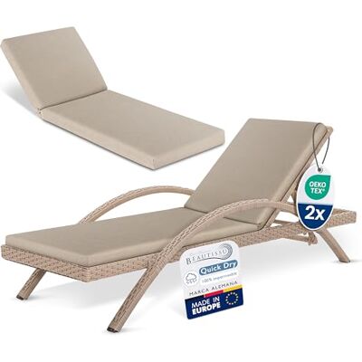 Beautissu 2pcs Cojines de Tumbona para Muebles de Jardin Impermeable Secado Beautissu 2pcs Cojines de Tumbona para Muebles de Jardin Impermeable Secado