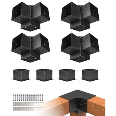 VEVOR Kit de Soportes para Pérgola de 15 x 15 cm, 4 Soportes de Esquina Resistentes de 3 Vías, para Postes de Carpintería, Vigas de Madera para Cenadores, Pérgolas de Patio y Cabañas de Madera VEVOR Kit de Soportes para Pérgola de 15 x 15 cm, 4 Soportes de Esquina Resistentes de 3 Vías, para Postes de Carpintería, Vigas de Madera para Cenadores, Pérgolas de Patio y Cabañas de Madera