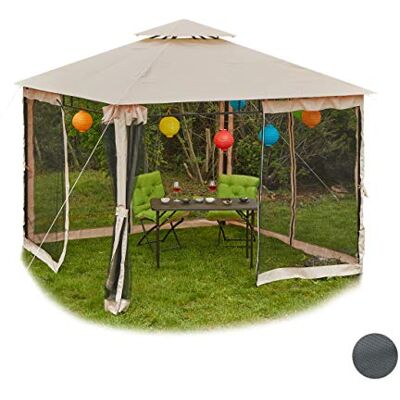 Relaxdays Carpa de jardín, Pabellón, Paredes Laterales con Cremallera, Mosquitera, Techo Impermeable, 3x3 m, Beige Relaxdays Carpa de jardín, Pabellón, Paredes Laterales con Cremallera, Mosquitera, Techo Impermeable, 3x3 m, Beige