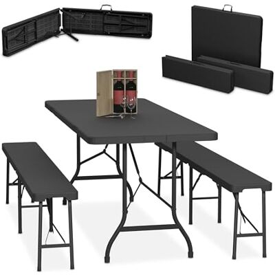 Set de Mesa de Jardín Relaxdays - 180 cm, Negro - Plegable, 3 piezas Set de Mesa de Jardín Relaxdays - 180 cm, Negro - Plegable, 3 piezas
