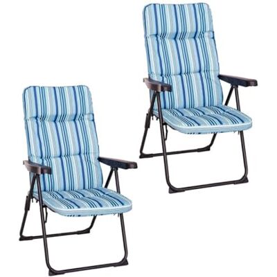 LOLAhome Set 2 Sillones de Jardín Acolchado y Reclinable, Azul LOLAhome Set 2 Sillones de Jardín Acolchado y Reclinable, Azul