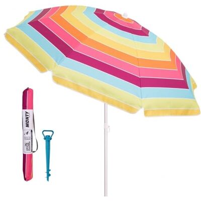 LOLAhome Sombrilla playa inclinable Arco Iris 8 varillas de 200cm y soporte de arena LOLAhome Sombrilla playa inclinable Arco Iris 8 varillas de 200cm y soporte de arena