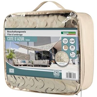 Windhager Red de sombreado Cote D´Azur 3 x 4 Metros Beige/Taupe toldo Vela, marquesinas Exterior, Lona Sombra Exterior Red de Sombra al Aire Libre Malla Shadow para Exterior Windhager Red de sombreado Cote D´Azur 3 x 4 Metros Beige/Taupe toldo Vela, marquesinas Exterior, Lona Sombra Exterior Red de Sombra al Aire Libre Malla Shadow para Exterior