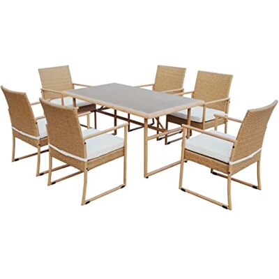 greemotion Dining-Set Hanoi, de Acero con Revestimiento de Polvo y Aspecto de bambú, con Cojines Beige de poliéster 100%. greemotion Dining-Set Hanoi, de Acero con Revestimiento de Polvo y Aspecto de bambú, con Cojines Beige de poliéster 100%.