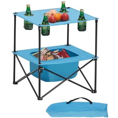 VEVOR Mesa de Camping Plegable Portátil y Ligera, para Exteriores, de Lona Oxford 600D, Impermeable, para Playa, con 4 Portavasos y Bolsa de Transporte, para Picnics, 560 x 560 x 640 mm, Azul VEVOR Mesa de Camping Plegable Portátil y Ligera, para Exteriores, de Lona Oxford 600D, Impermeable, para Playa, con 4 Portavasos y Bolsa de Transporte, para Picnics, 560 x 560 x 640 mm, Azul