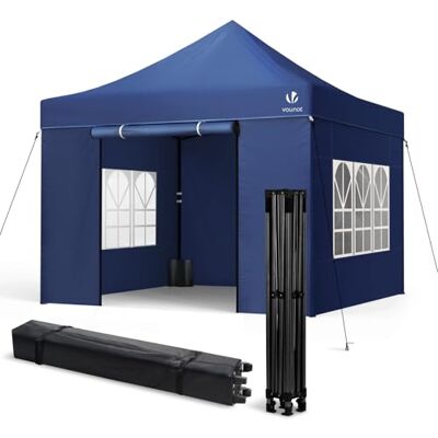 VOUNOT ® Carpa Plegable Gazebo 3x3m Reforzado con 4 Paredes Laterales Sacos Arena y Bolsa de Transporte Cenador Resistente Pabellón de Jardín para Camping, Fiestas, Exterior, Color Azul VOUNOT ® Carpa Plegable Gazebo 3x3m Reforzado con 4 Paredes Laterales Sacos Arena y Bolsa de Transporte Cenador Resistente Pabellón de Jardín para Camping, Fiestas, Exterior, Color Azul