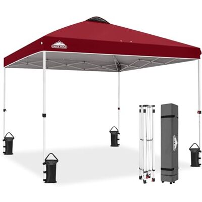 Eagle Carpa Plegable con Bolsa de Ruedas, 8 Estacas, 4 Cuerdas, 4 Bolsas de Peso, Cenador de Fácil Montaje, 3x3 m, 9 m² de Sombra, Borgoña Eagle Carpa Plegable con Bolsa de Ruedas, 8 Estacas, 4 Cuerdas, 4 Bolsas de Peso, Cenador de Fácil Montaje, 3x3 m, 9 m² de Sombra, Borgoña