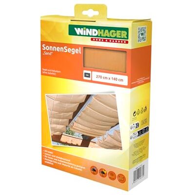 Windhager Toldo Vela de protección Solar tecnología de tensado de Cables 270 x 140 cm, Ideal para pérgola o Invernadero, Arena, Windhager Toldo Vela de protección Solar tecnología de tensado de Cables 270 x 140 cm, Ideal para pérgola o Invernadero, Arena,