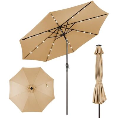COSTWAY Ø300 cm Sombrilla Terraza Exterior, Parasol Terraza Exterior Plegable con 24 Luces LED Solar, Manivela y 8 Varillas de Metal, Protección UV, Impermeable, para Terraza, Beige COSTWAY Ø300 cm Sombrilla Terraza Exterior, Parasol Terraza Exterior Plegable con 24 Luces LED Solar, Manivela y 8 Varillas de Metal, Protección UV, Impermeable, para Terraza, Beige