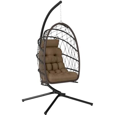 Outsunny Silla Colgante Huevo con Soporte, Cesta Plegable de Ratán Marrón Outsunny Silla Colgante Huevo con Soporte, Cesta Plegable de Ratán Marrón