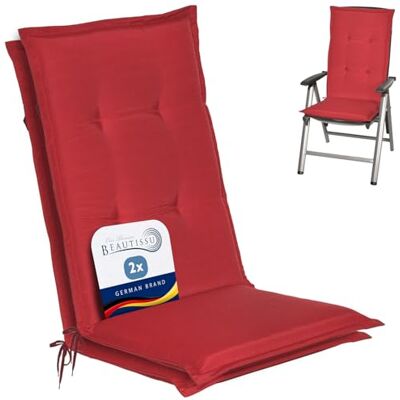 Beautissu Set de 2 Cojines sillas Jardin con Respaldo Alto Placas compactas 120x50x6cm Rojo de gomaespuma tumbonas mecedoras de balcón o Asiento Exterior relleno espuma cojín balancin Loft HL Beautissu Set de 2 Cojines sillas Jardin con Respaldo Alto Placas compactas 120x50x6cm Rojo de gomaespuma tumbonas mecedoras de balcón o Asiento Exterior relleno espuma cojín balancin Loft HL