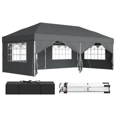 SONGMICS Cenador 3 x 6 m con Paneles Laterales, Carpa Plegable Protección Solar, Resistente a Lluvia Ligera, Portátil, para Patio, Jardín, Mercadillo, Gris, Colección SHELD GCT204GZ01 SONGMICS Cenador 3 x 6 m con Paneles Laterales, Carpa Plegable Protección Solar, Resistente a Lluvia Ligera, Portátil, para Patio, Jardín, Mercadillo, Gris, Colección SHELD GCT204GZ01