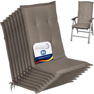 Beautissu Set de 8 Cojines sillas Jardin con Respaldo Alto Exterior Placas 120x50x6cm Taupe compactas de gomaespuma tumbonas mecedoras de balcon o asiento cojin almohadilla nucleo espuma Loft HL Beautissu Set de 8 Cojines sillas Jardin con Respaldo Alto Exterior Placas 120x50x6cm Taupe compactas de gomaespuma tumbonas mecedoras de balcon o asiento cojin almohadilla nucleo espuma Loft HL