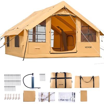 VEVOR Tienda Inflable para Acampar, Carpa Inflable para 5-8 Personas con Bomba Manual, 2 Tragaluces, Toldo, Conector para Estufa, 2 Puertas y Ventanas de Malla, Bolsa de Almacenamiento, Amarillo VEVOR Tienda Inflable para Acampar, Carpa Inflable para 5-8 Personas con Bomba Manual, 2 Tragaluces, Toldo, Conector para Estufa, 2 Puertas y Ventanas de Malla, Bolsa de Almacenamiento, Amarillo