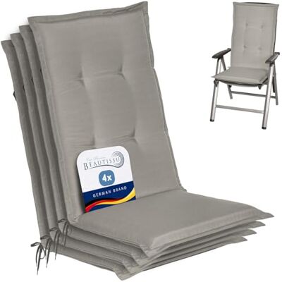 Beautissu Set de 4 Cojines sillas jardín con Respaldo Alto para tumbonas 120x50x6cm gris claro placas compactas de gomaespuma asiento exterior de balcón mecedoras muebles almohadillas Loft HL Beautissu Set de 4 Cojines sillas jardín con Respaldo Alto para tumbonas 120x50x6cm gris claro placas compactas de gomaespuma asiento exterior de balcón mecedoras muebles almohadillas Loft HL
