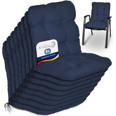 Beautissu Set de 8 Cojines sillas jardín para sillas de terraza Relleno 100x50x8cm azul marino de copos de gomaespuma exterior con respaldo bajo Cojín asiento Beautissu Set de 8 Cojines sillas jardín para sillas de terraza Relleno 100x50x8cm azul marino de copos de gomaespuma exterior con respaldo bajo Cojín asiento