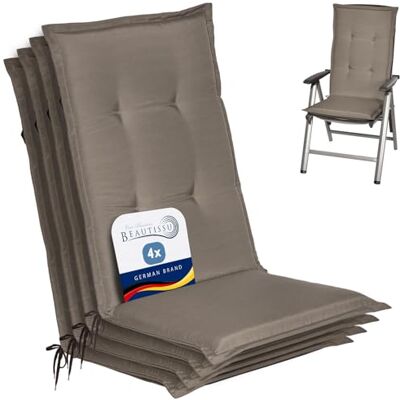 Beautissu Set de 4 Cojines sillas Jardin con Respaldo Alto Exterior Placas 120x50x6cm Taupe compactas de gomaespuma tumbonas mecedoras de balcon o asiento cojin almohadilla nucleo espuma Loft HL Beautissu Set de 4 Cojines sillas Jardin con Respaldo Alto Exterior Placas 120x50x6cm Taupe compactas de gomaespuma tumbonas mecedoras de balcon o asiento cojin almohadilla nucleo espuma Loft HL