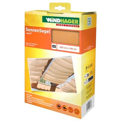 Windhager Vela de protección solar para la tecnología de tensado de cables, 420 x 140 cm, ideal para pérgola o invernadero, arena, Windhager Vela de protección solar para la tecnología de tensado de cables, 420 x 140 cm, ideal para pérgola o invernadero, arena,