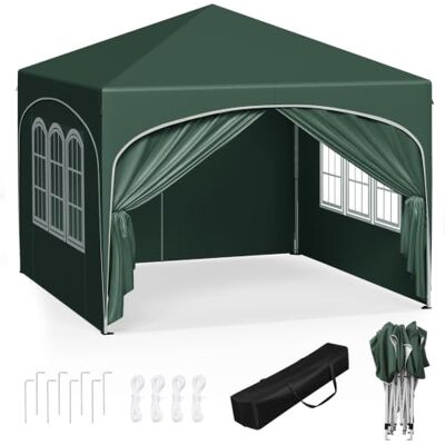 WOLTU Pabellón Cenador Plegable Pérgola con 4 Paredes Laterales 3x3m Verde WOLTU Pabellón Cenador Plegable Pérgola con 4 Paredes Laterales 3x3m Verde