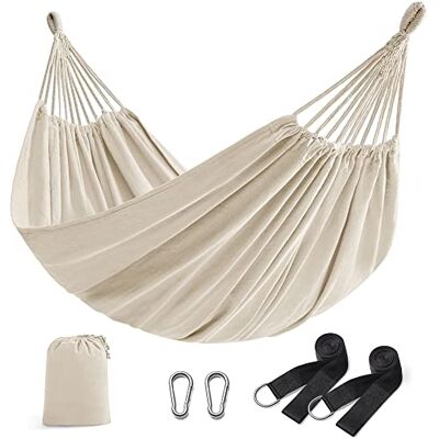 SONGMICS Hamaca, 210 x 150 cm, Hamaca Doble, Carga de 300 kg, para Jardín, Terraza, Balcón, al Aire Libre, Camping, Bolsa de Transporte, Correas de Fijación y Mosquetones, Beige SONGMICS Hamaca, 210 x 150 cm, Hamaca Doble, Carga de 300 kg, para Jardín, Terraza, Balcón, al Aire Libre, Camping, Bolsa de Transporte, Correas de Fijación y Mosquetones, Beige