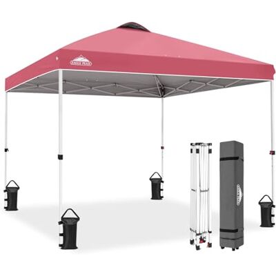 Eagle Carpa Plegable con Bolsa de Ruedas, 8 Estacas, 4 Cuerdas, 4 Bolsas de Peso, Cenador de Fácil Montaje, 3x3 m, 9 m² de Sombra, Rosa Melocotón Eagle Carpa Plegable con Bolsa de Ruedas, 8 Estacas, 4 Cuerdas, 4 Bolsas de Peso, Cenador de Fácil Montaje, 3x3 m, 9 m² de Sombra, Rosa Melocotón