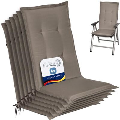 Beautissu Set de 6 Cojines sillas Jardin con Respaldo Alto Exterior Placas 120x50x6cm Taupe compactas de gomaespuma tumbonas mecedoras de balcon o asiento cojin almohadilla nucleo espuma Loft HL Beautissu Set de 6 Cojines sillas Jardin con Respaldo Alto Exterior Placas 120x50x6cm Taupe compactas de gomaespuma tumbonas mecedoras de balcon o asiento cojin almohadilla nucleo espuma Loft HL