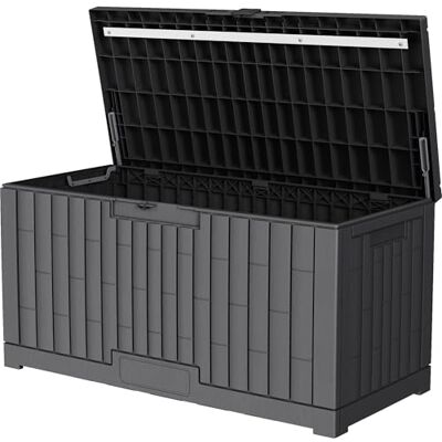 dobar ® Arcón de jardín de 375 L, resistente a la intemperie en aspecto de madera, caja de jardín con cerradura para asientos, cojines y accesorios de jardín, 123 x 58,5 x 62 cm, color antracita dobar ® Arcón de jardín de 375 L, resistente a la intemperie en aspecto de madera, caja de jardín con cerradura para asientos, cojines y accesorios de jardín, 123 x 58,5 x 62 cm, color antracita