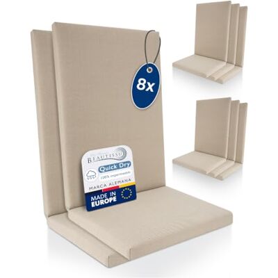 Beautissu Set de 8 Cojines Sillas Jardin con Respaldo Alto Impermeable Beautissu Set de 8 Cojines Sillas Jardin con Respaldo Alto Impermeable