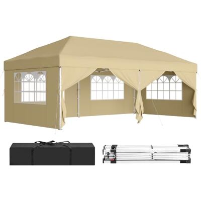 SONGMICS Cenador 3 x 6 m con Paneles Laterales, Carpa Plegable Protección Solar, Resistente a Lluvia Ligera, Portátil, para Patio, Jardín, Mercadillo, Beige, Colección SHELD GCT204LZ01 SONGMICS Cenador 3 x 6 m con Paneles Laterales, Carpa Plegable Protección Solar, Resistente a Lluvia Ligera, Portátil, para Patio, Jardín, Mercadillo, Beige, Colección SHELD GCT204LZ01