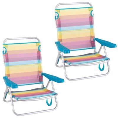 LOLAhome Pack 2 Sillas Playa Plegables Rainbow, Ligera, Baja, Reclinable Abatible 4 Posiciones, 61 x 47 x 80 cm, Tubo de aluminio 22 mm. Tela textileno transpirable. Para Camping, Piscina, Terraza LOLAhome Pack 2 Sillas Playa Plegables Rainbow, Ligera, Baja, Reclinable Abatible 4 Posiciones, 61 x 47 x 80 cm, Tubo de aluminio 22 mm. Tela textileno transpirable. Para Camping, Piscina, Terraza